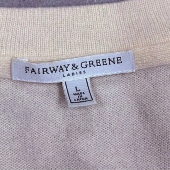 100% Cashmere Pebble Beach Blue and White Striped V Neck Golf Sweater - Picture 9 of 11